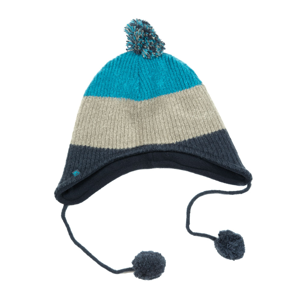 Gorro Bebé Niño Orejeras Y Pompones Azul