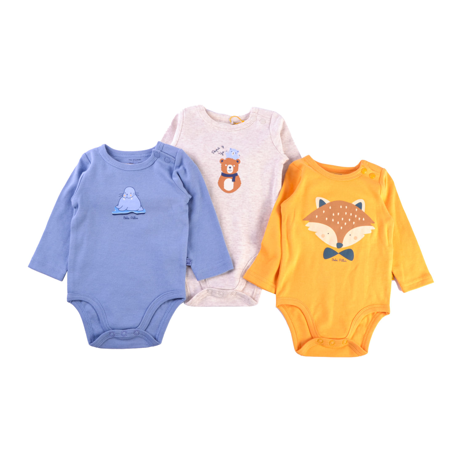 Set 3 Pzas Body Manga Larga Bebé Niño Multicolor 