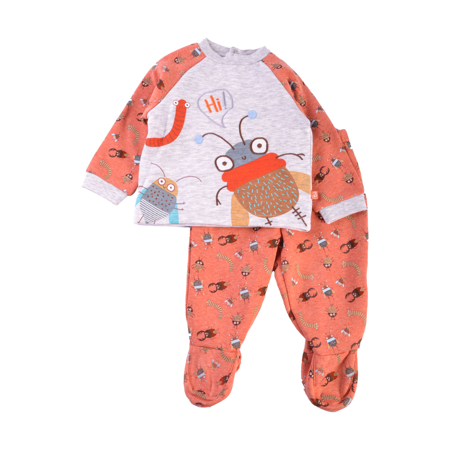 Set 2 Pzas Pijama Bebé Niño Naranja 