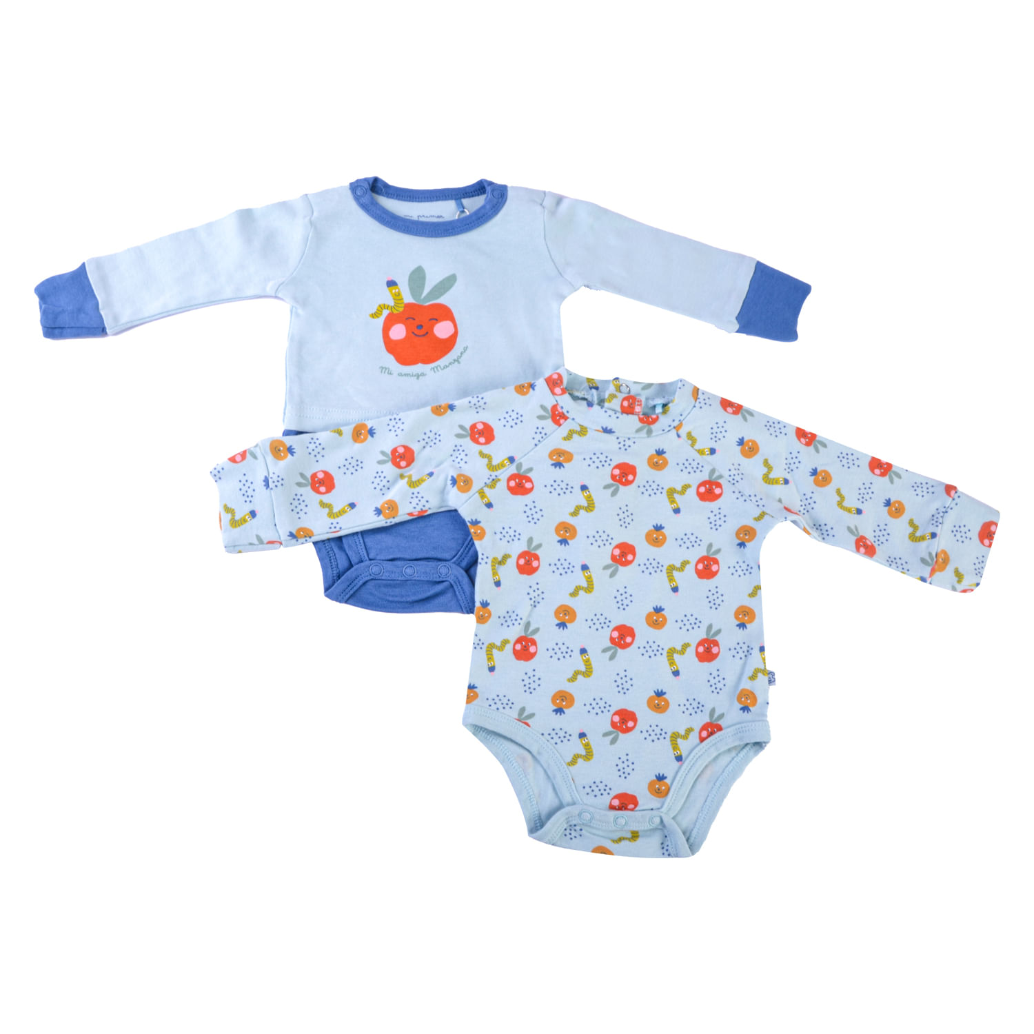 Set 2 Pzas Body Orgánico Manga Larga Bebé Niño Multicolor 