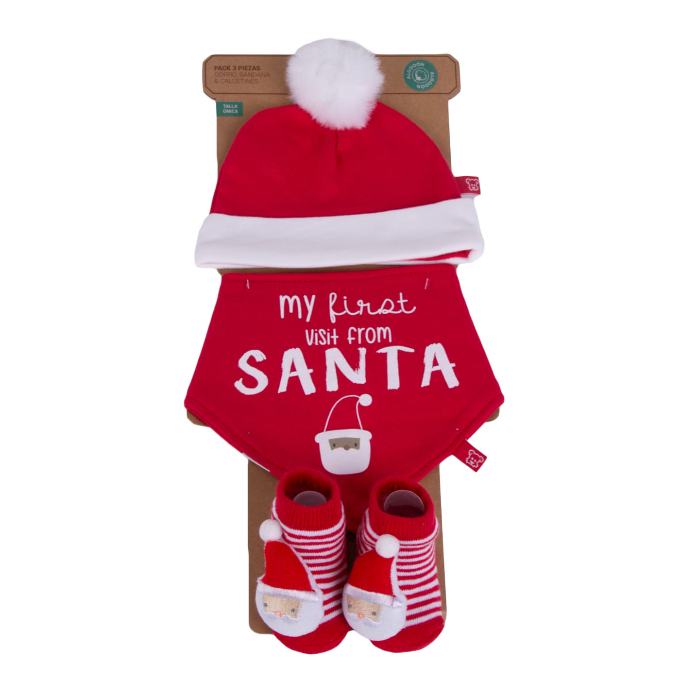 Set 3 Pzas Gorro + Babero + calcetin Bebe Unisex Rojo