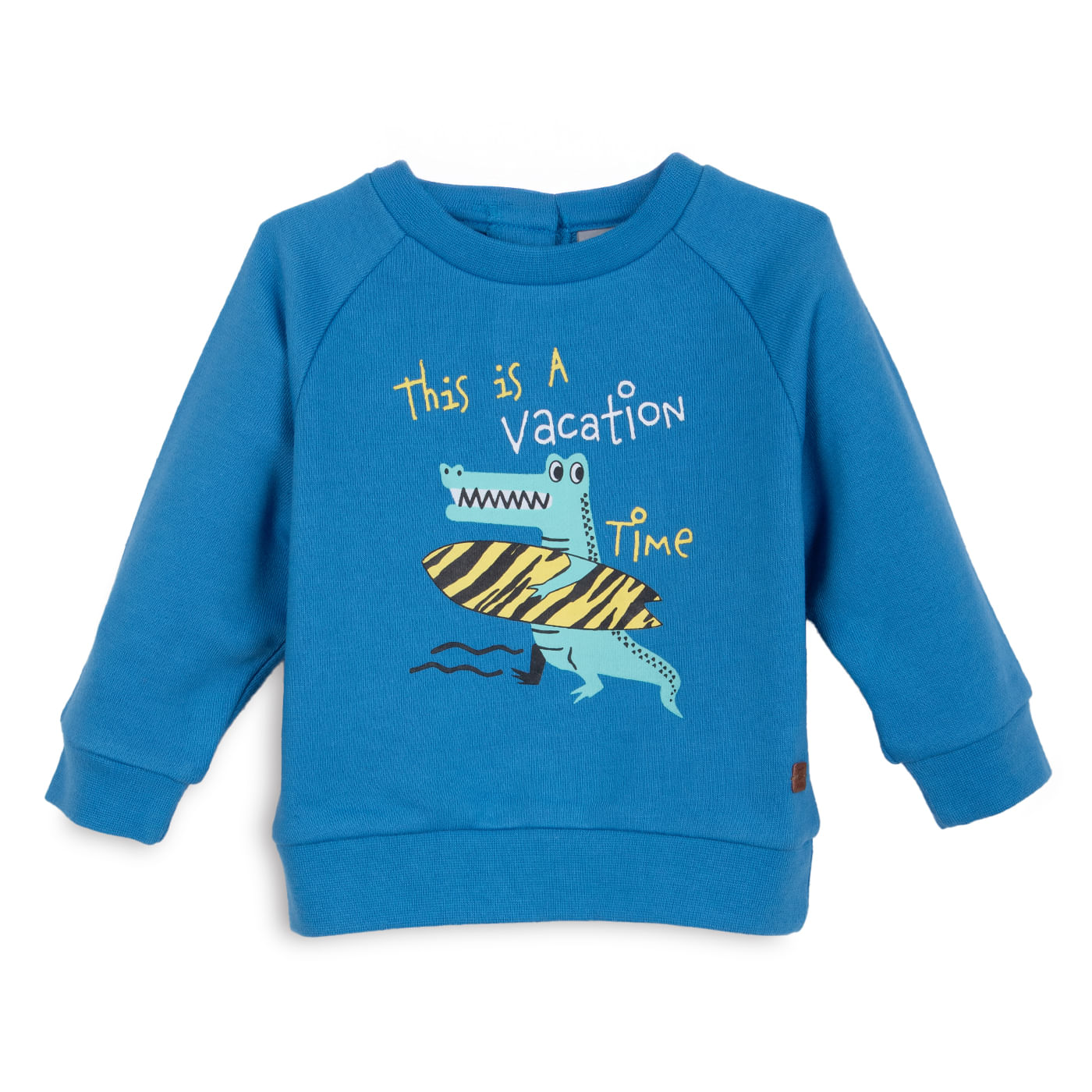 Polerón Bebé Niño Cuello Redondo Estampado Cocodrilo Azul